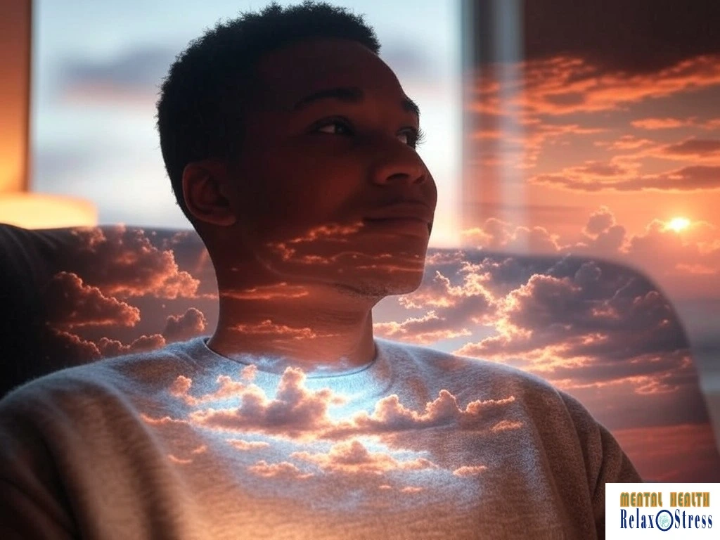 A glowing silhouette of a person sitting in a meditative pose, surrounded by a galaxy-like visualization